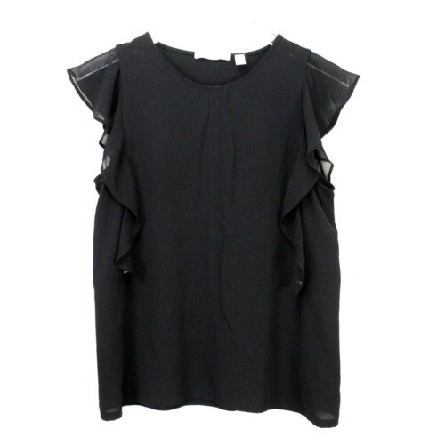 Boss Hugo Boss Top Blouse 4 Black Flutter Sleeve Chiffon Ruffle Crew Neck